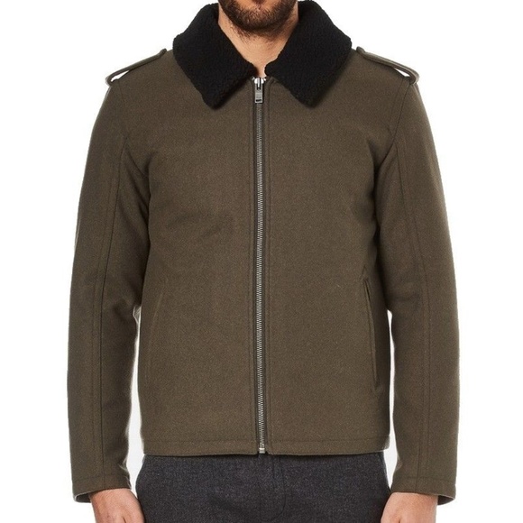 Selected Homme-Green Shearling Wool Short Jacket-L - Picture 1 of 9